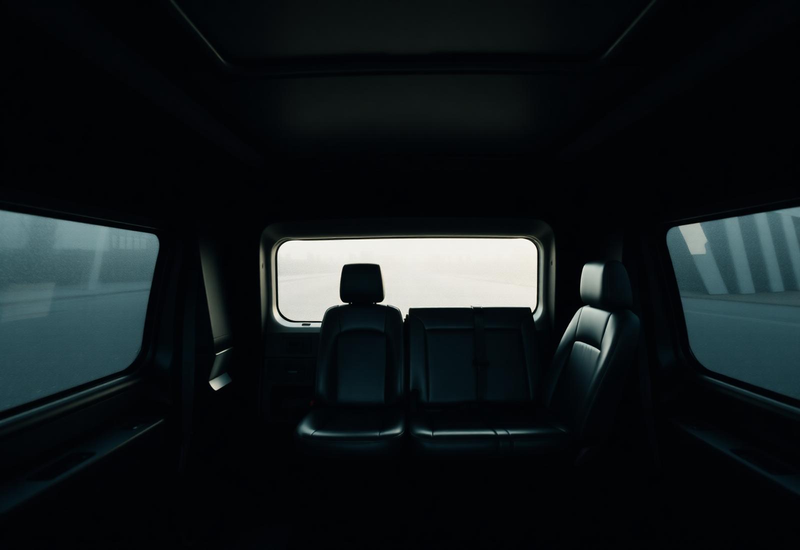 Interior da Volkswagen Caravelle com bancos limpos e luz suave